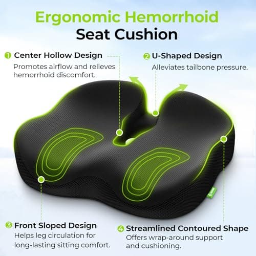 AUVON Ergonomic Donut Pillow Seat Cushion for Hemorrhoid & Tailbone Pain Relief, Thick Memory Foam Chair Cushion with Firm Support for Coccyx, Sciatica, Pressure Sores, Pregnancy, Postpartum Recovery