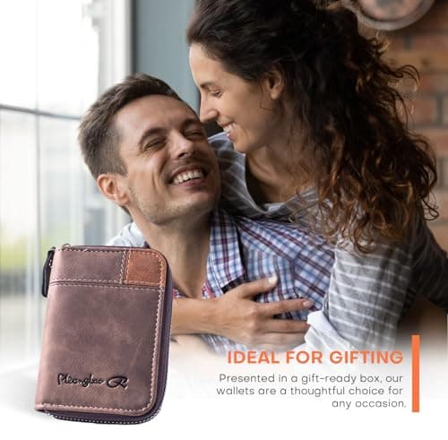 Lubsmuns RFID Card Holder, Slim RFID Blocking Card Wallet, Leather Zipper Credit Card Holder Gift for Men Women (Brown), Brown, slim, Minimalist