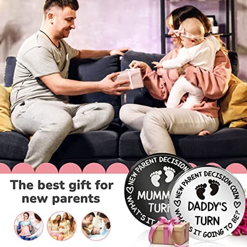 Hicarer 2 Pcs Funny Baby Gift New Parents Decision Coin New Mom Gifts Double Sided Decision Making Coin New Pregnancy Gift for First Time Mom Dad Push Present for Christmas(Silver and Black) B098QGPPJ6