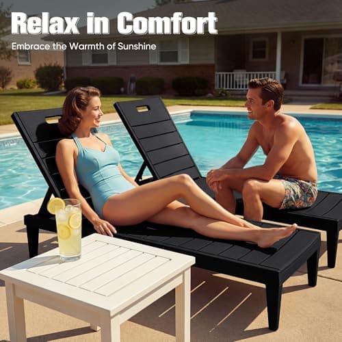 Devoko Outdoor Chaise Lounge Chair Set of 2 with 5-Position Adjustable Back, Waterproof & Lightweight PP Lounge Chairs for Outside Pool Patio (Black)