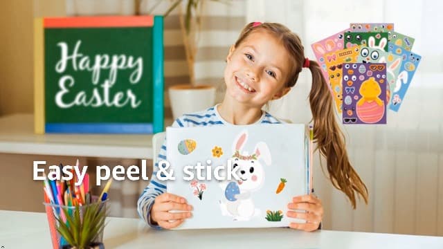 OHOME Easter Basket Stuffers for Kids - DIY Happy Egg Bunny Sticker Crafts Stickers for Toddlers,Kids Easter Gifts Decor Treats Games Toys Activities Party Favor Supplies(24 Sheets) B0CQ2MRY7Z