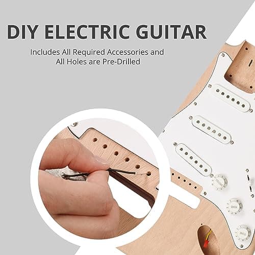 Ktaxon DIY Electric Guitar Kit with Mahogany Body, Full Size 6-String Electric Guitar Kits W/Maple Neck, Shoulder Strap, SSS Pickups, All Accessories Included, Wood Color (KST)