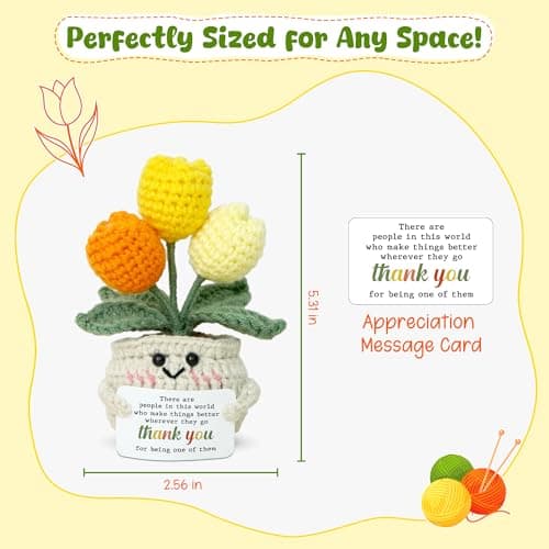 OASSIE Thank You Gifts for Women - Mini Handmade Positive Tulip Flowers Crochet with Message Card - Christmas Birthday Farewell Employee Appreciation Gifts for Coworkers, Emotional Support Crochet