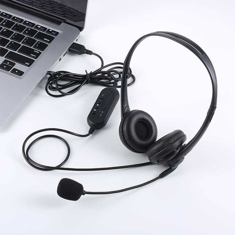 321Wasay Computer USB Headset with Mic, Wired Headphones with Microphone for PC, Laptop (Black Slender)