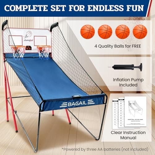 BAGAIL Basketball Arcade Game, Electronic Basketball Shooting Game with 8 Game Modes, Arcade Sounds, Foldable Frame, 4 Balls, Inflation Pump, Ideal Indoor Sport Games for All Players - Dual Shots