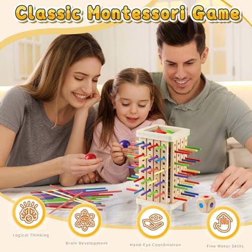Montessori Game Wooden Board Game, Multiplayer for Kids 4-8, Math Educational, Fine Motor Skill Toy for Girls Boys, Classic Fun Games for Age 3 4 5 6 7 8 Girls Boys Gifts