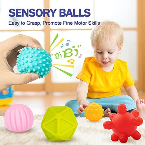 Jyusmile Baby Toys 6-12 Months, Montessori Toy for Babies 6-12 Months, Incl Stacking Building Blocks & Soft Infant Teething Toys & Sensory Balls for Toddlers 0-3-6-9-12 Month B0B2P5GK1Y