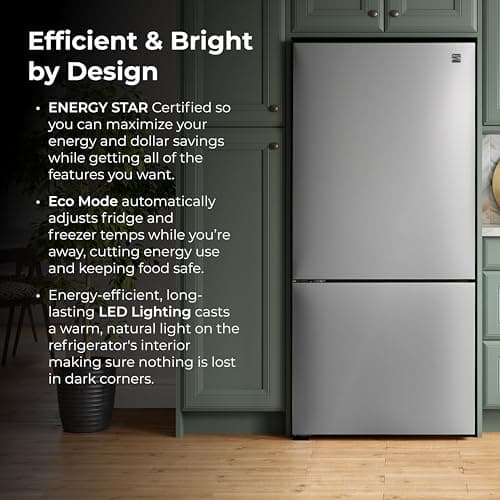 Kenmore 31" Bottom Freezer Refrigerator, Counter Depth - Ice Maker, Adjustable Shelving, Crisper Drawers, ENERGY STAR Certified, 17.8 cu. ft. Capacity, Fingerprint Resistant Stainless Steel