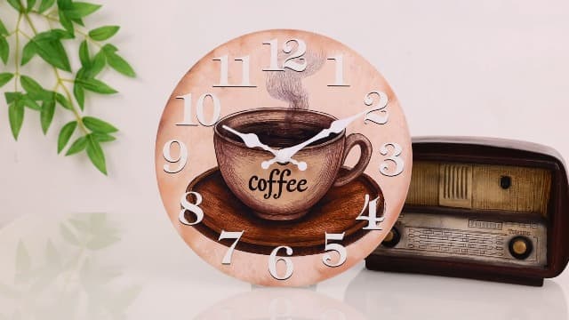 Keepcross Kitchen Wall Clock Coffee Cup Theme Rustic Modern Farmhouse Decor Glass Clock for Kitchen, Coffee Bar, Cafe - 8 Inch, Brown