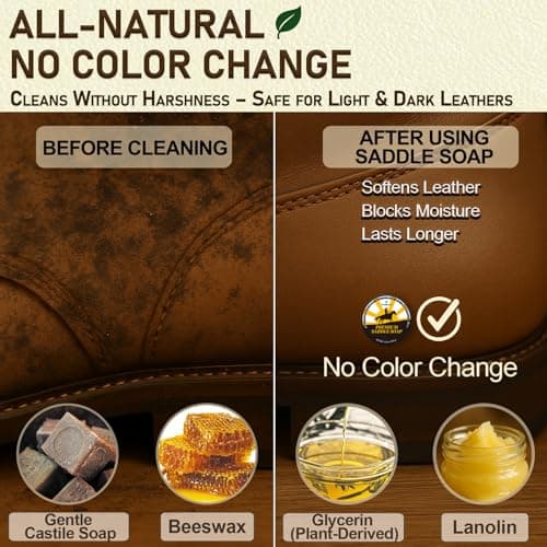 Feilove Saddle Soap for Leather – All-Natural 3-in-1 Leather Cleaner & Conditioner Kit with Horsehair Brush & Cloth – For Boots, Bags, Saddles, Car Interiors, Shoes 3.52oz