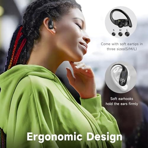 Wireless Earbuds Bluetooth Headphones 96H Playtime LED Display Waterproof Built in Mic Deep Bass Sound Secure Over Ear buds Earhooks for iPhone Android Samsung Cell Phones Sport Workout Gaming Running