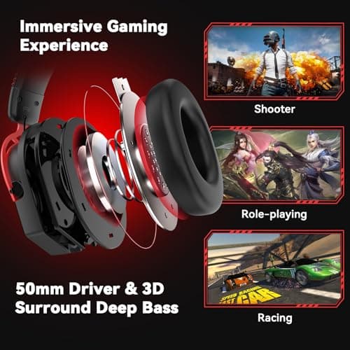 IMYB A88 [Upgrade] Gaming Headset with Microphone, Stereo Wired Noise Cancelling Over-Ear Headphones with Mic for Pc, Ps5, Xbox One Series X/s, Ps4, Computer, Laptop, Mac, Nintendo, Gamer (Black Red)