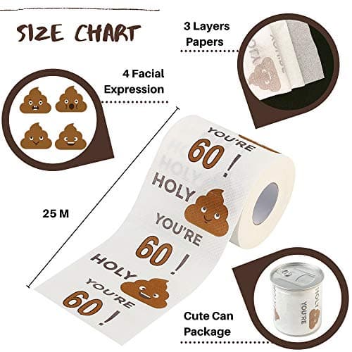 Happy Birthday Gifts for Boys Son and Girls - 3-Ply Funny Toilet Paper Roll, Birthday Toilet Paper Gag Funny Birthday Gift Novelty for Birthday Party Decorations Eighteenth Party Supplies (60th Years)