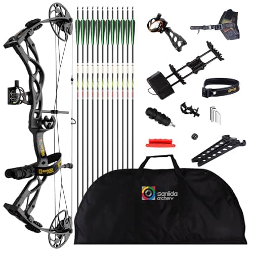 Sanlida Dragon X9 Ready to Hunt Compound Bow Package for Adults, Archery Compound Bow and Arrow Set, 0-70 Lbs Draw Weight, No Bow Press Needed, Limited Life-time Warranty, RH Only
