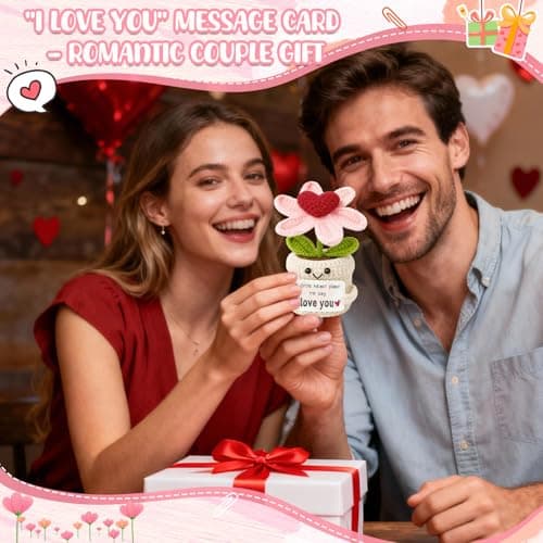 Gifts for Him Her Boyfriend Girlfriend - Crochet Flower with I Love You Message - Valentines , Engagement, Anniversary Wedding Birthday Gift for Wife, Husband, Couple, Fiancee-Father's Day Present