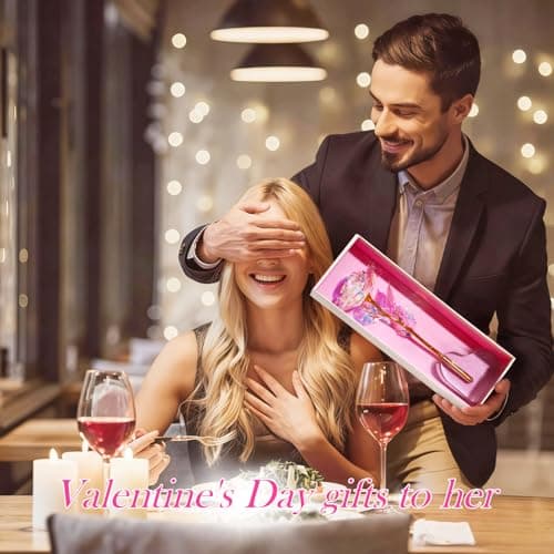Beferr Gifts for Women Mom Galaxy Rose Glass Crystal Flowers with Heart-Shaped Base Eternal Roses Forever Flowers Mother's Birthday Gifts for Grandma Daughters Wife Sister Kids