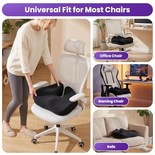 ZZ-WELL Seat Cushions for Office Chairs - Patented Coccyx Cushion for Tailbone Pain - 21.2" W x 16.5" L Memory Foam Extra Large Seat Cushion, Removable & Machine Washable Cover (Black)