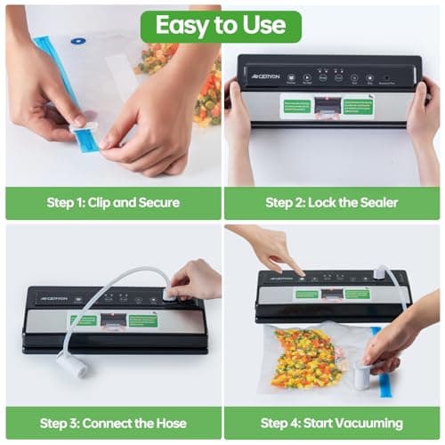 GERYON Vacuum Sealer Machine – Automatic Food Vacuum Sealer for Dry & Moist Food, Compact with LED Touch Panel, Includes Zipper Bags & Roll, Perfect for Sous Vide & Freezer Storage (Silver)