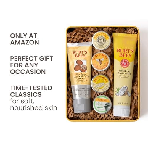 Burt's Bees Back To School Gifts Ideas - Classics Set, 6 Products in Giftable Tin – Cuticle Cream, Hand Salve, Lip Balm, Res-Q Ointment, Hand Repair and Foot Cream