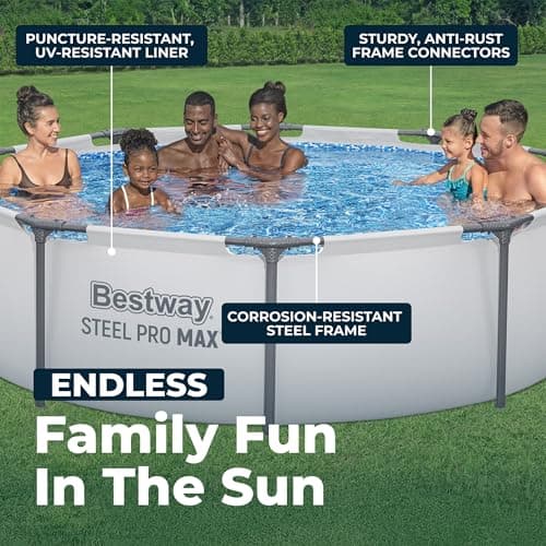 Bestway Steel Pro MAX 10' x 30" Above Ground Pool, Round Metal Frame Outdoor Swimming Pool Set with Filter Pump & Type I Cartridge, Gray