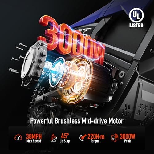 Electric Dirt Bike for Adults Teens, 3000W Brushless 220Nm Motor - 45° Slope, 38 MPH, 48V/23.5Ah Removable Battery, Dual Hydraulic Brakes & Full Suspension Electric Motorcycle for Age 13+