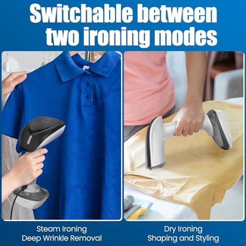Powerful Handheld Fabric Steamer - 1800W with Fast Ceramic Heat-Up Plate, 2-in-1 Ironing & Wrinkle Remover, Steam Nozzle, Lint Brush - White, for US 120V Only