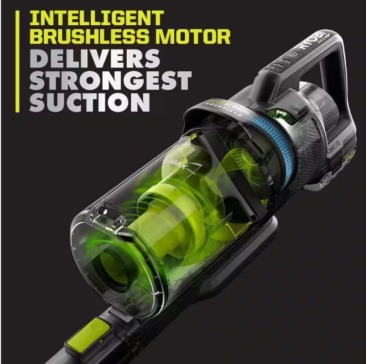 RYOBI ONE+ HP 18V Cordless Advanced Whisper Series Stick Vacuum Kit with 4.0 Ah Battery and Charger (Renewed)