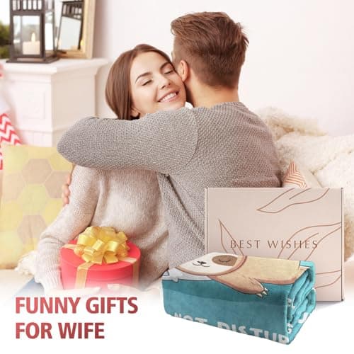 Wife is Charging Sloth Blanket 60" x 50", Cyan, Christmas Mothers Day Birthday Gift for Wifey from Husband Leebbsin Funny Gifts for Wife, Anniversary Wedding Gifts for Wife B0DNMFTB5W