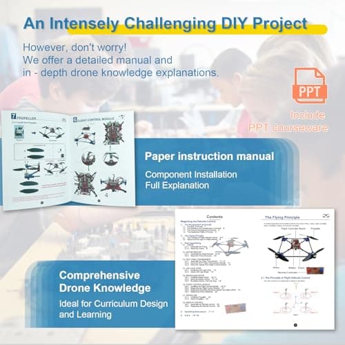 Quadrotor Drone DIY Kit: A Unique STEM Project with Brushless Motor, Optical Flow Hovering, One-Click Takeoff and Landing, and 360° Flip for DIY Enthusiasts to Learn Drone Basics