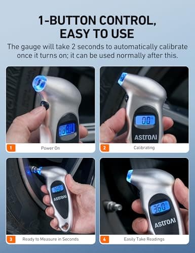 AstroAI Digital Tire Pressure Gauge 0-150PSI Calibrated to ANSI B40.7 +/-1PSI, Accurate in 0.1 Increments, 4 Units for Car Truck Bicycle with Backlight LCD, Silver