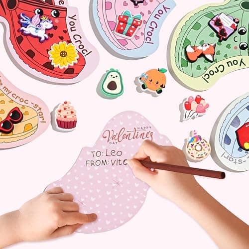 AYGXU Valentines day cards for kids school-valentines day gifts for kids,30pcs Cards with 60 Shoe Charms for boys girls,valentine exchange gifts bulk party favors