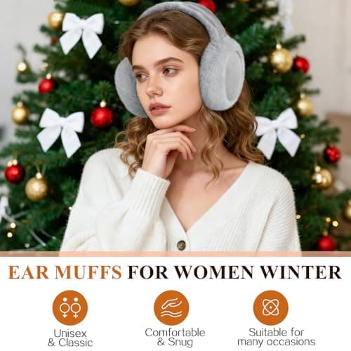 Tavaleu Ear Muffs for Winter Women, Foldable Fuzzy Earmuffs Faux Fur Warm Ear Warmers Covers Cold Weather