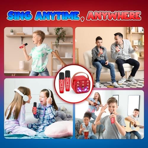 Mini Karaoke Machine Toys Gifts: Kids Toys Christmas Birthday Gifts for 4 5 6 7 8 9 Years Old Girl Boy Stocking Stuffers LED Portable Bluetooth Speaker with 2 Wireless Microphone Girl Gift Age 3-12+