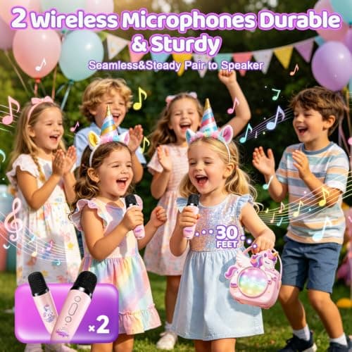 Birthday, Clear&Loud Sound, Portable&Mini, 2 Wireless Microphones, Kids Easy Use,4 Voice Changers, Bluetooth Speaker,Girl Toy Unicorn Karaoke Machine for Kids, Girl Gift Christmas with Gift Box B0GX5WRNBM