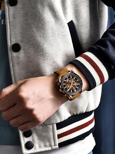 BENYAR Mens Watches Quartz Movement Chronograph Leather Strap Fashion Business Sport Design 30M Waterproof Scratch Resistant Elegant Gifts for Men