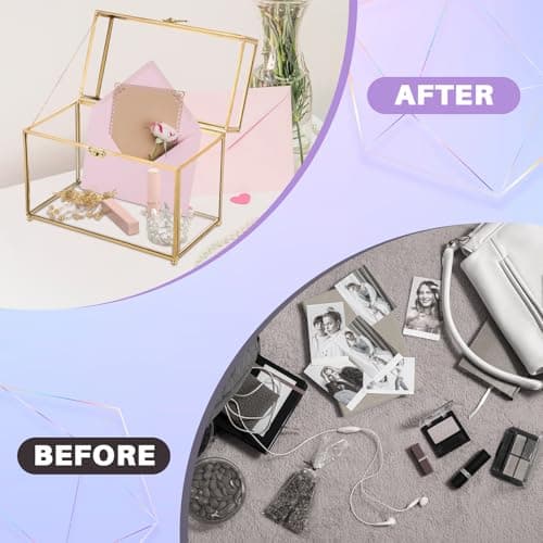 MAOPINER Single Automatic Watch Winder with Japanese Mabuchi Quiet Motor & 10 x 5.7 x 7.8 inch Vintage Gold Glass Jewelry Box