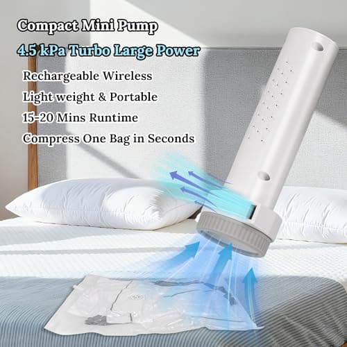 Vacuum Sealing Bags for Clothing Travel,Space Saver Vacuum Storage Bags with Air Pump,Compression Packing for Luggage and Clothes Travel (12 Combo Bags+Electric Pump)