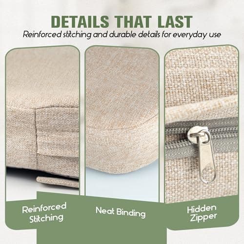 kingphenix Dining Chair Cushions Set of 4, 2.5 inch Thick Kitchen Chair Pads with Ties, Non Slip Bottom, Removable Washable Cover, 17” x 16”, Beige