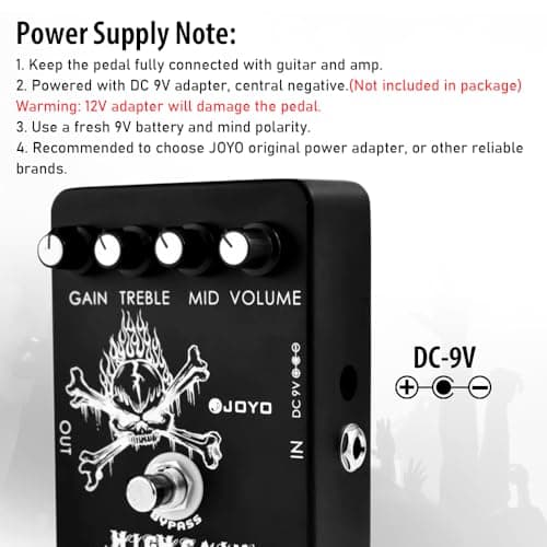 JOYO High Gain Distortion Pedal from AC/DC Crunch to Heavy Metal with Full Range EQ for Electric Guitar Effect - Bypass (JF-04)