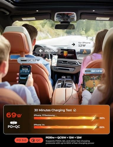 LISEN Retractable Car Charger, 69W USB C Car Accessories Adapter for iPhone 17 USB C Charger Fast Charging, Gifts for Women Men, Travel Essentials, for iPhone 17 Pro Max Air 16 15 14 13 12 Samsung S25