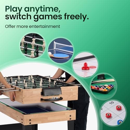 10-in-1 Foosball Table, 48" Combo Game Table - Ping Pong, Air Hockey, Pool, Soccer - All-in-One Game Table with Accessories for Indoor Outdoor Game Rooms and Family Game