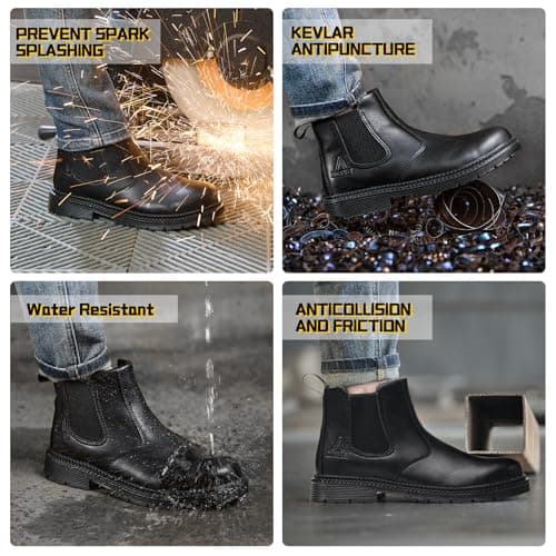 ZBVB Unisex-Adults Steel Toe Chelsea Boots, Men's Industrial Construction Shoes, Waterproof, Lightweight, Comfortable, Non-slip Safety Boots