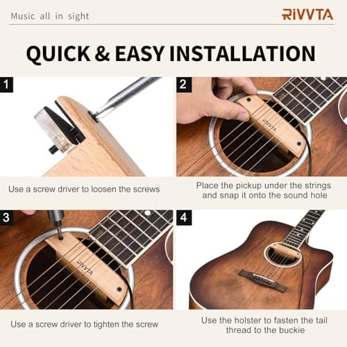 RIVVTA Acoustic Guitar Pickup Guitar Pickups Acoustic Pickup with Volume Tone Control for Standard Steel String Acoustic Guitars(Natural Beech)