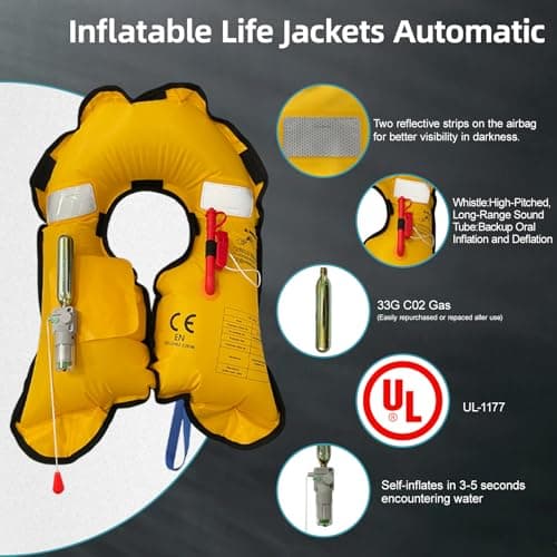 HWAYAN Automatic Inflatable Life Jacket | Inflatable PFD Jackets for Adults|Kayak Life Vest | for Outdoor Water Sports | Fishing Sailing | Jet Skiing | Supports up to 330 lbs