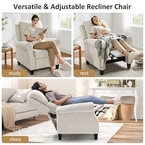 Oversized Recliner Chair for Living Room, Modern Reclining Sofa Home Theater Seating with Upholstered Push Back, Mid-Century Reclining Armchair with Lumbar Support, Bedroom, Reading Nook, Office