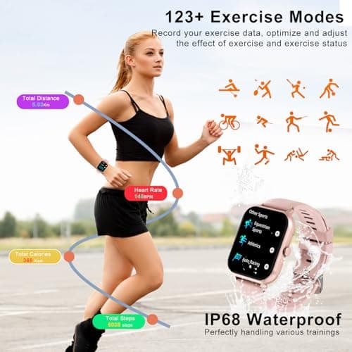 Smart Watch for Men Women Compatible with IOS Android Phone, 1.83" Full Touchscreen IP68 Waterproof Smart Watches,Fitness Tracker with Make/Recive Call 123+ Sport Modes Heart Rate/Sleep Monitor,Pink