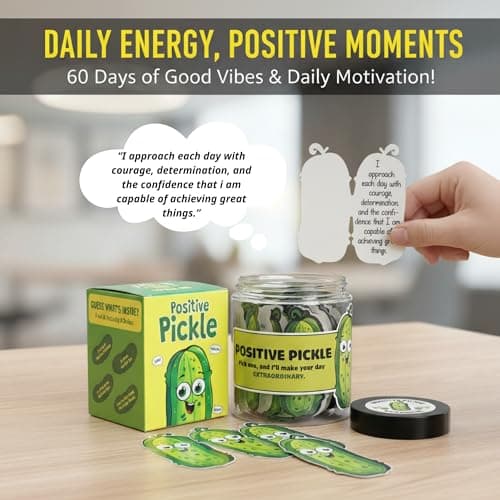60 Positive Pickle Cards Jar, Stocking Stuffers, Xmas Christmas White Elephant Gifts for Teenage, Women, Adults, Mom, Teachers, Sisters, Friends, Teen Girl Gifts Trendy Stuff