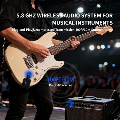 EROK WF-08 5.8GHz Wireless System for Guitar, Bass & Electric Instruments – 4.6ms Ultra-Low Latency, 48K/24bit, 30M Range, with Rechargeable Charging Case (WF-08)