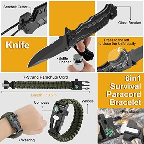 XKASE Survival Kit, Gifts for Men Dad Husband, Emergency Survival Gear and Equipment 19 in 1, Fishing Hunting Birthday for Men, Camping Accessories, Cool Gadget, Camping Essentials