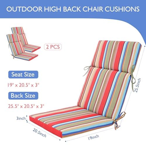 Enipate 2 Pack Outdoor High Back Chair Cushion, Weather Resistant Adirondack Rocking Chair Cushions, Patio Chair Seat Cushions